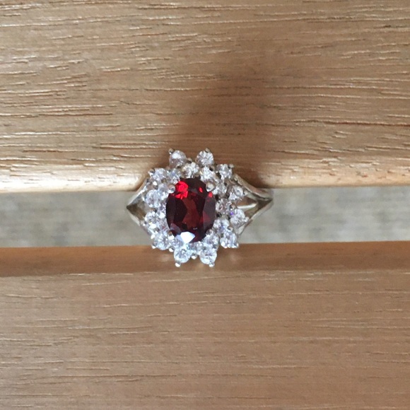 Sterling Silver Simulated Garnet CZ Ring Size 8 - Picture 1 of 8